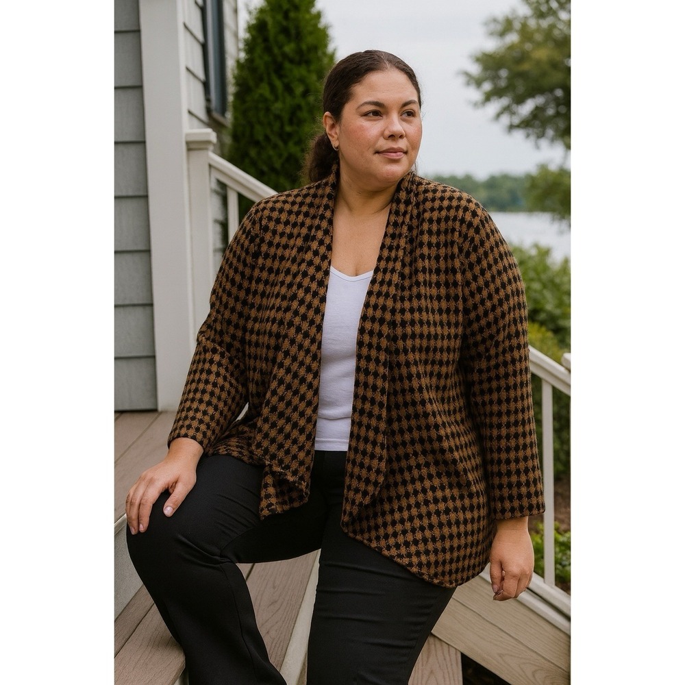 Coldwater Creek Women Jacket Blazer arge Flowy Houndstooth Drape Work Office XXL